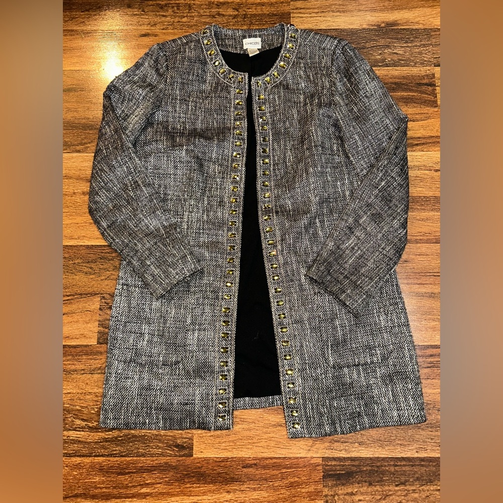 Chico’s Tweed Gem Embellished Jacket